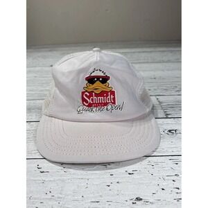 Vintage Schmidt Beer Quack One Open Hat White Snap Back Hat
